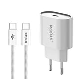 Rixus RXHC30C Fast Charger USB-C To USB-C Cable 1.8m 30W White