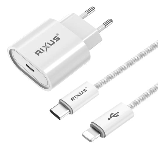 Rixus RXHC20L Fast Charger USB-C To Lightning Cable 1.8m 20W White