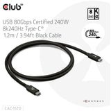 CLUB3D USB 80Gbps Certified 240W 8K240Hz Type-C® 1.2m / 3.94ft Black thunderbolt Cable