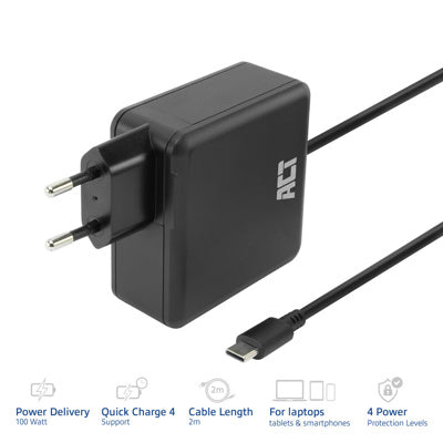 Act AC2015 USB-C laptoplader 100W met Power Delivery-profielen, 2 meter