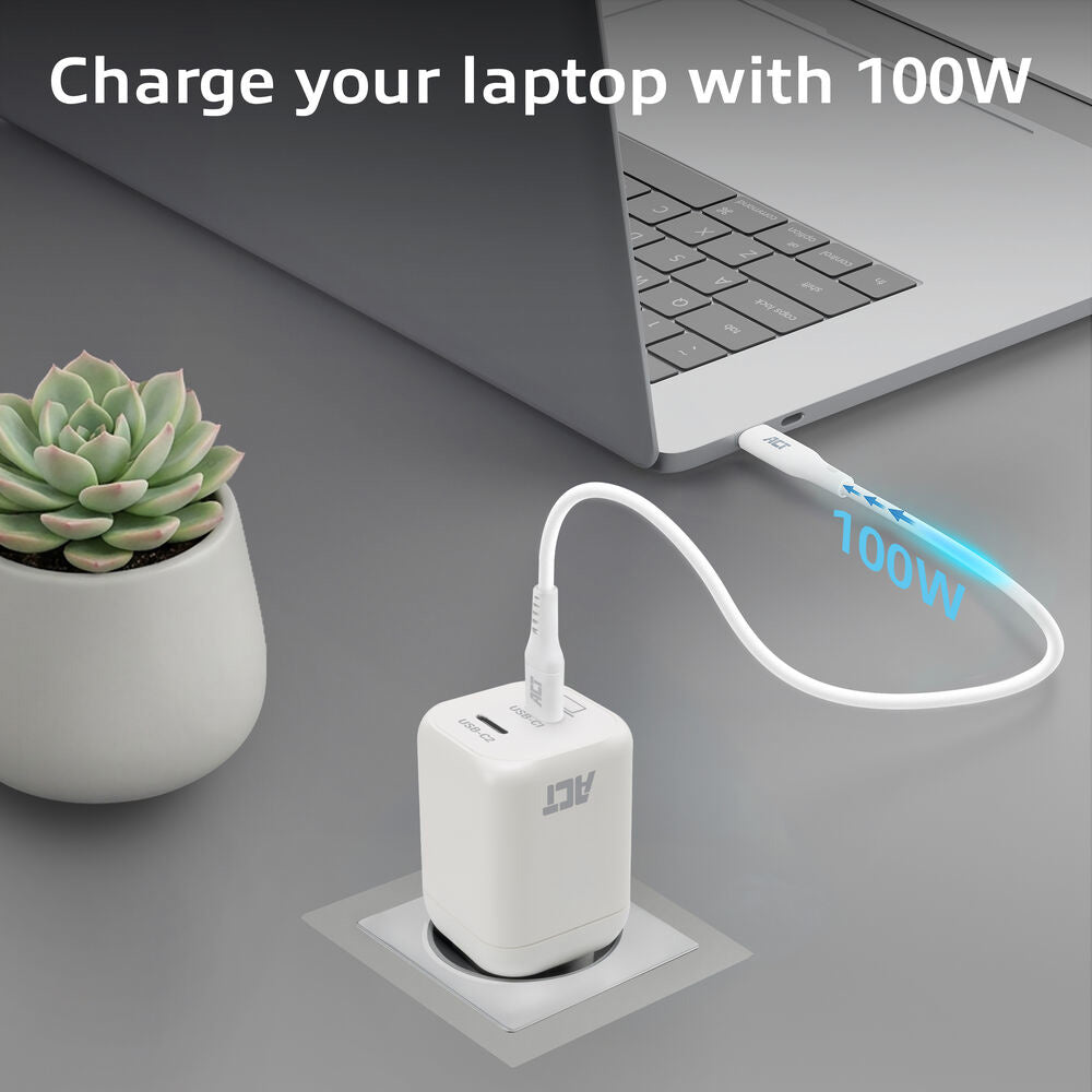 Act AC2175 USB-C-lader 100W met 2 poorten, Power Delivery 3.2, PPS, AVS, Quick Charge en GaNFast