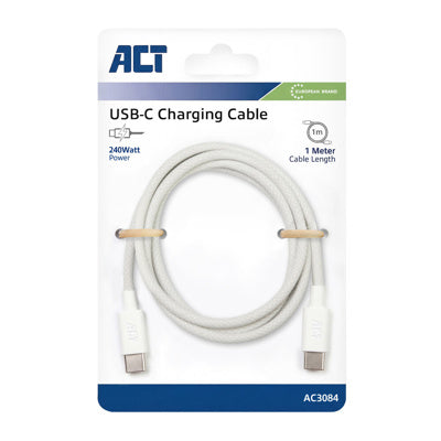 Act AC3084 laadkabel USB 2.0 240W laad- en datakabel USB-C naar USB-C, wit, 1 meter