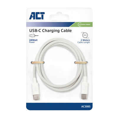 Act AC3085 laadkabel USB 2.0 240W laad- en datakabel USB-C naar USB-C, wit, 2 meter