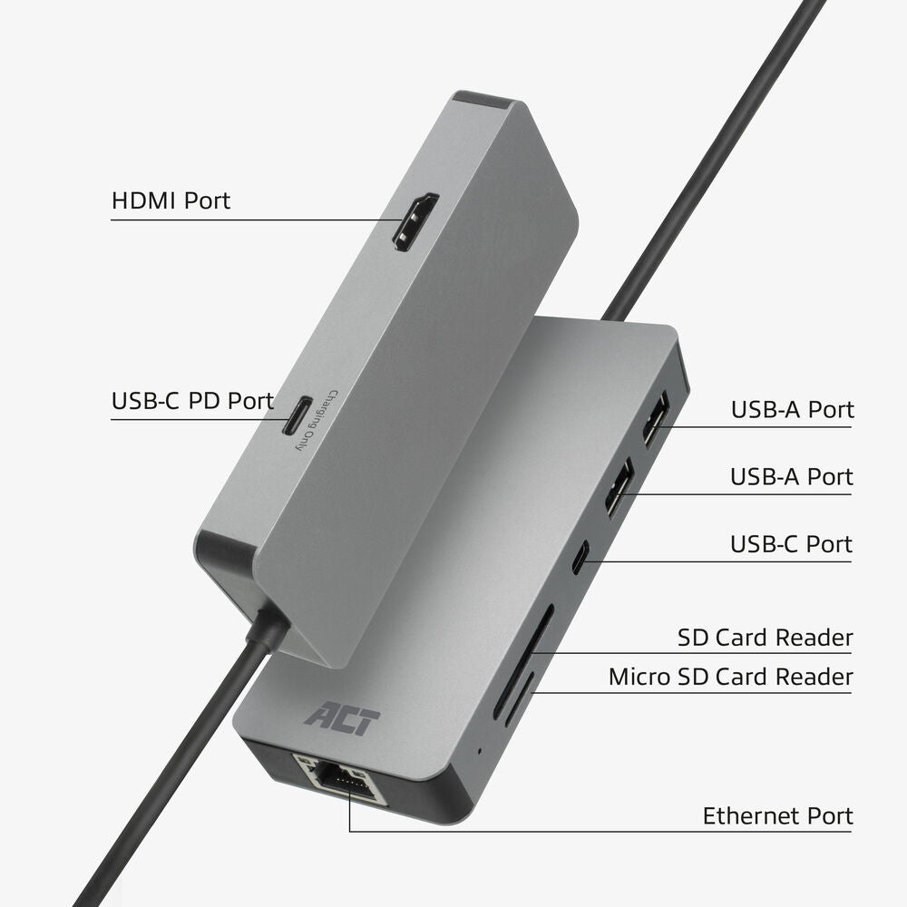 ACT AC7092 USB-C-HDMI/LAN/1XUSB-C/2XUSB-A