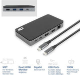 ACT ac7093 USB-C 4K MST dockingstation voor 2 HDMI-monitoren, Ethernet, USB-C, 3x USB-A, PD passthrough en 1 meter lange afneembare USB-C-kabe