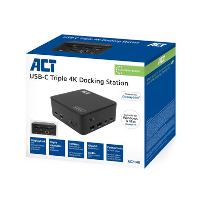 Act AC7148 Universeel USB-C Dockingstation 4K, voor 3 HDMI/DisplayPort monitoren, DisplayLink