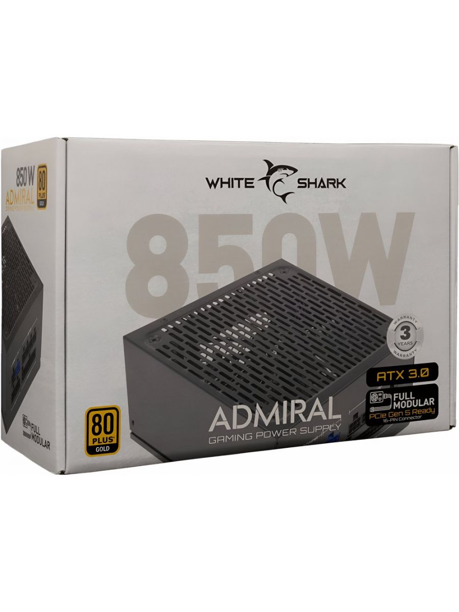 White Shark Admiral , 850 Watt Gold ATX 3.0 PSU , PCIe 5.0 , Power Supply , Modular Voeding