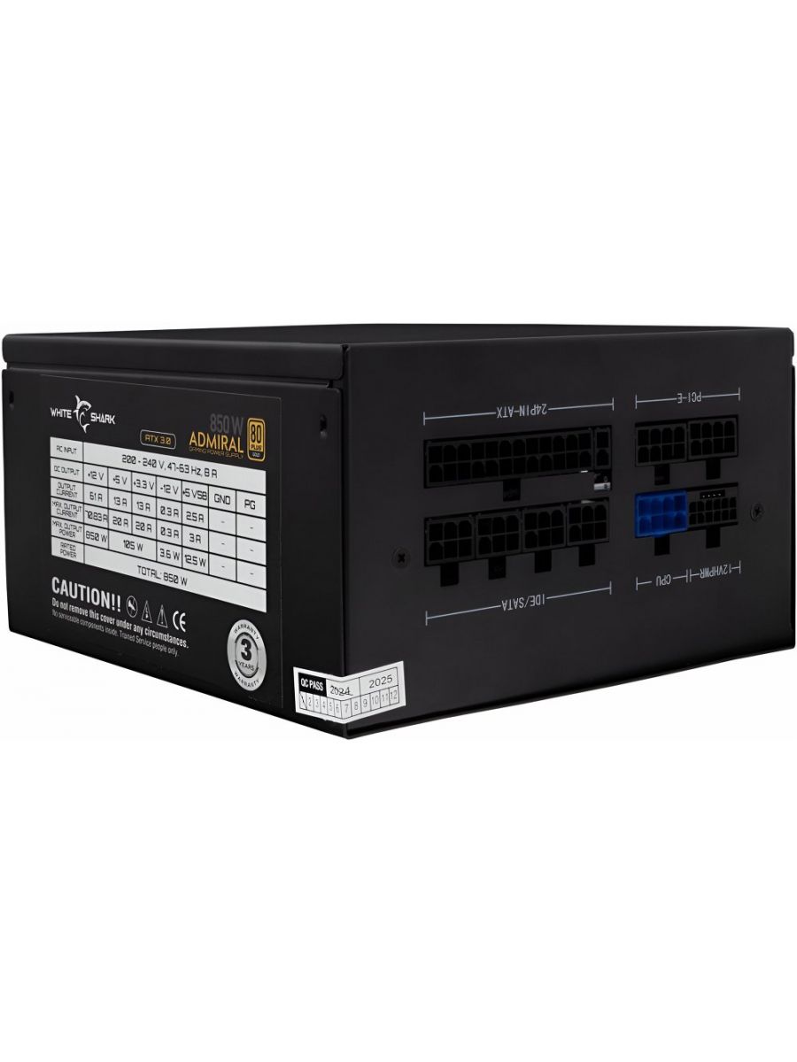 White Shark Admiral , 850 Watt Gold ATX 3.0 PSU , PCIe 5.0 , Power Supply , Modular Voeding