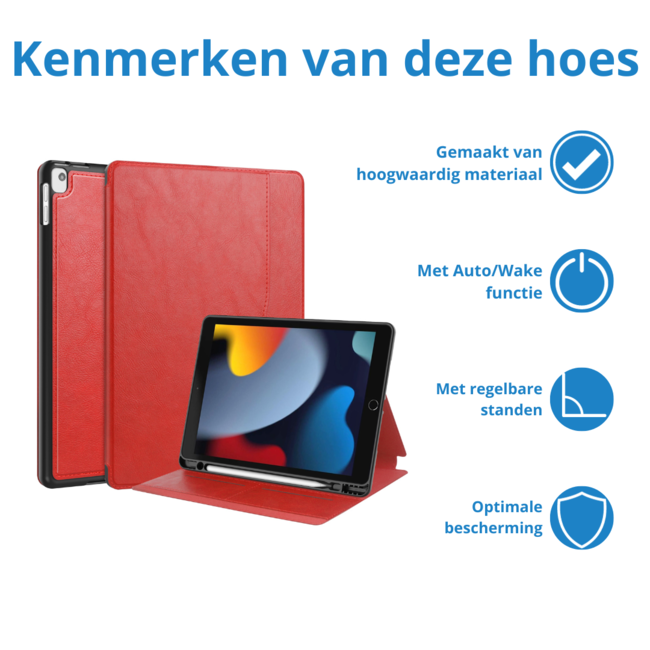 Tablet hoes geschikt voor Apple iPad 10.2 (2021/2020/2019) - Business Wallet Book Case - Auto Wake/Sleep functie - Rood