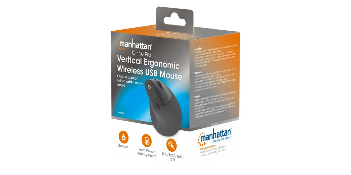 Manhattan ergo muis Kantoor Rechtshandig RF Draadloos Optisch 1600 DPI