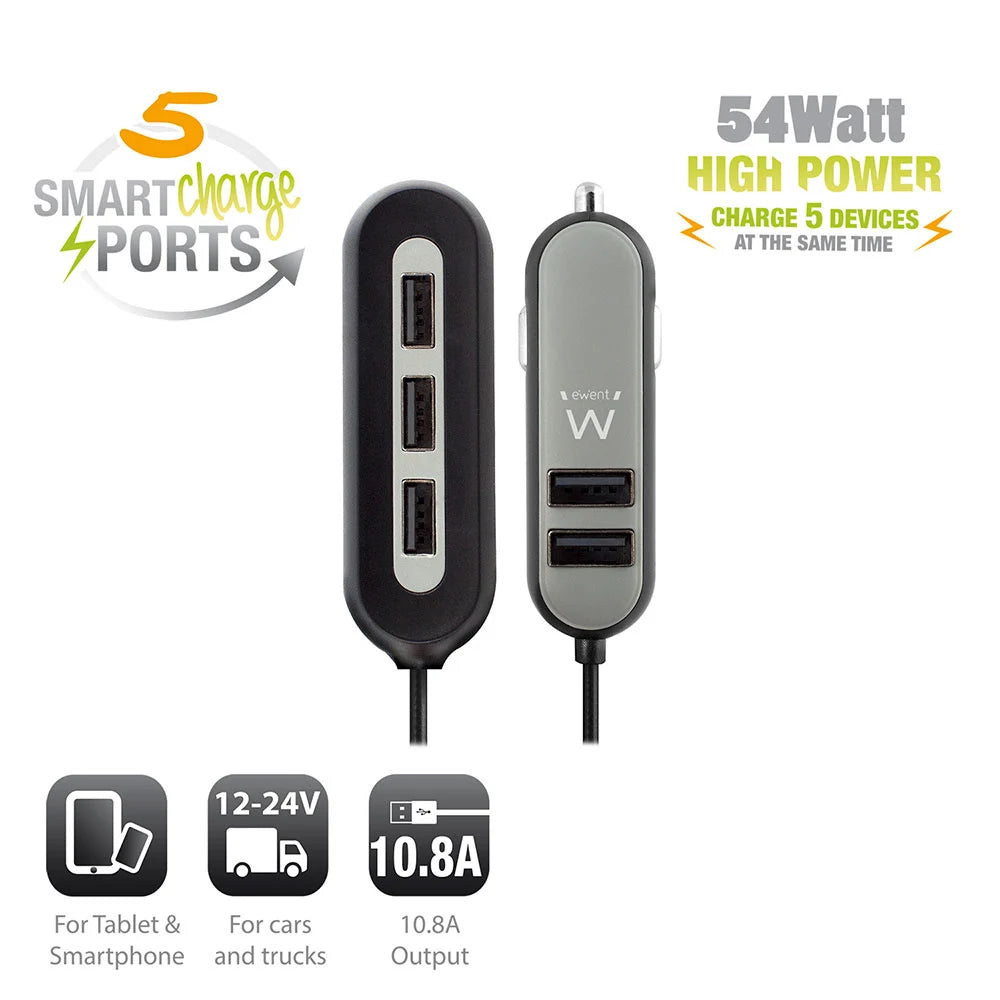 Ewent EW1355 USB AUTOLADER 2+3 POORTS 10.8A