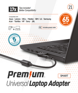 Premium universele adapter in retailverpakking 65 Watt 17-tips  incl. netsnoer