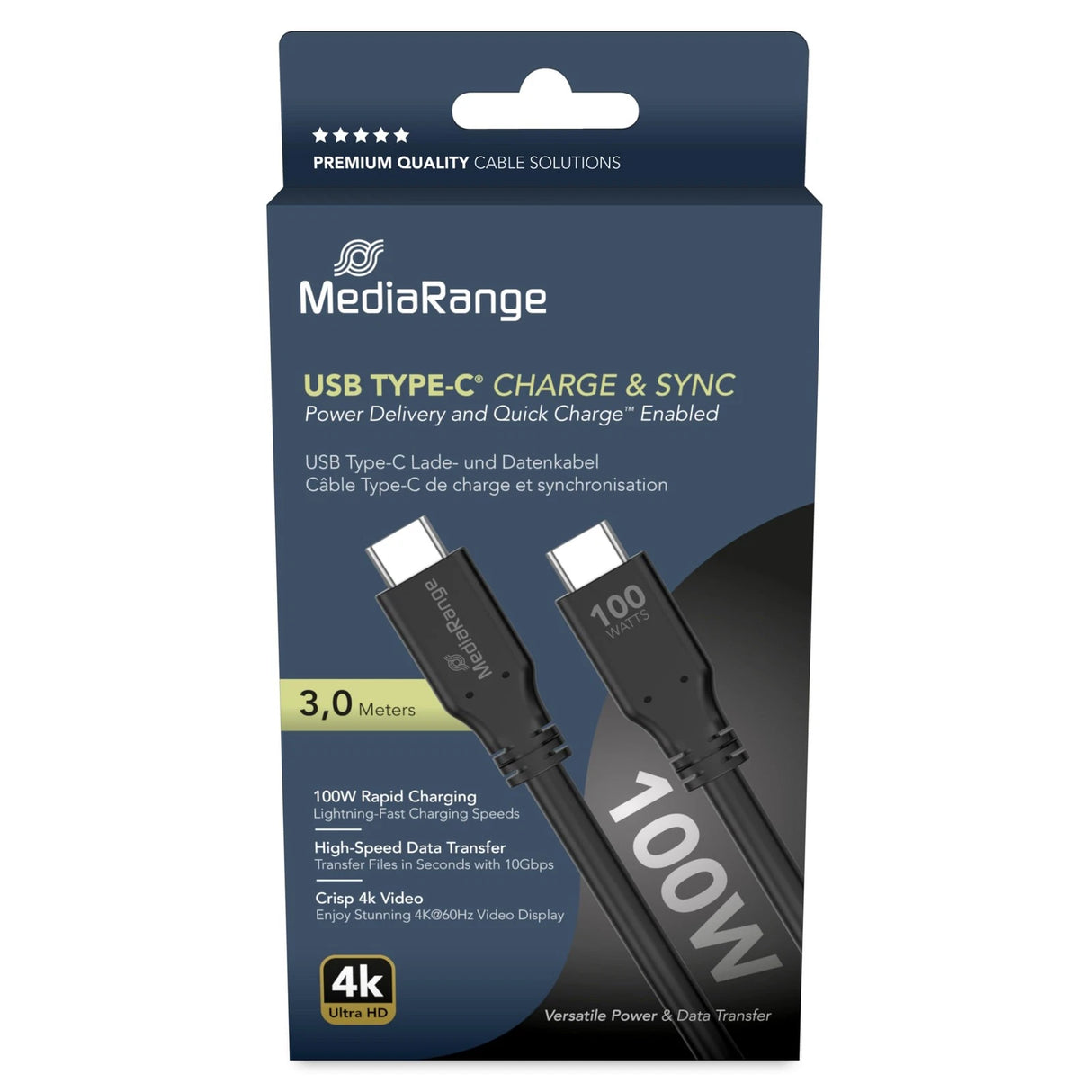MediaRange Lade- & gegevenskabel USB-C E-Mark-Chip 10Gbit/s 3m