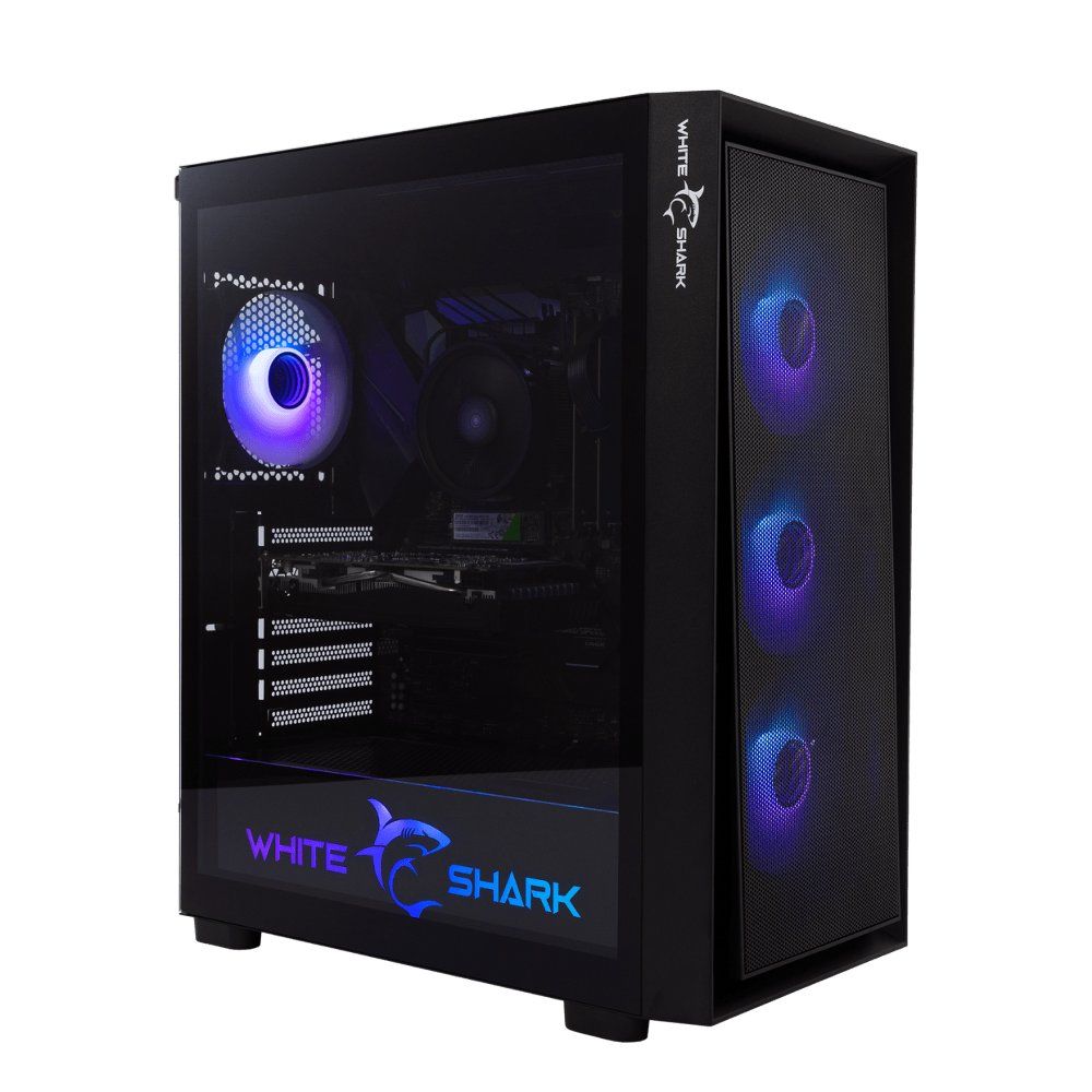 White Shark WARHEAD , Midi Tower Case , Inclusief 4 RGB Fans  Zwart