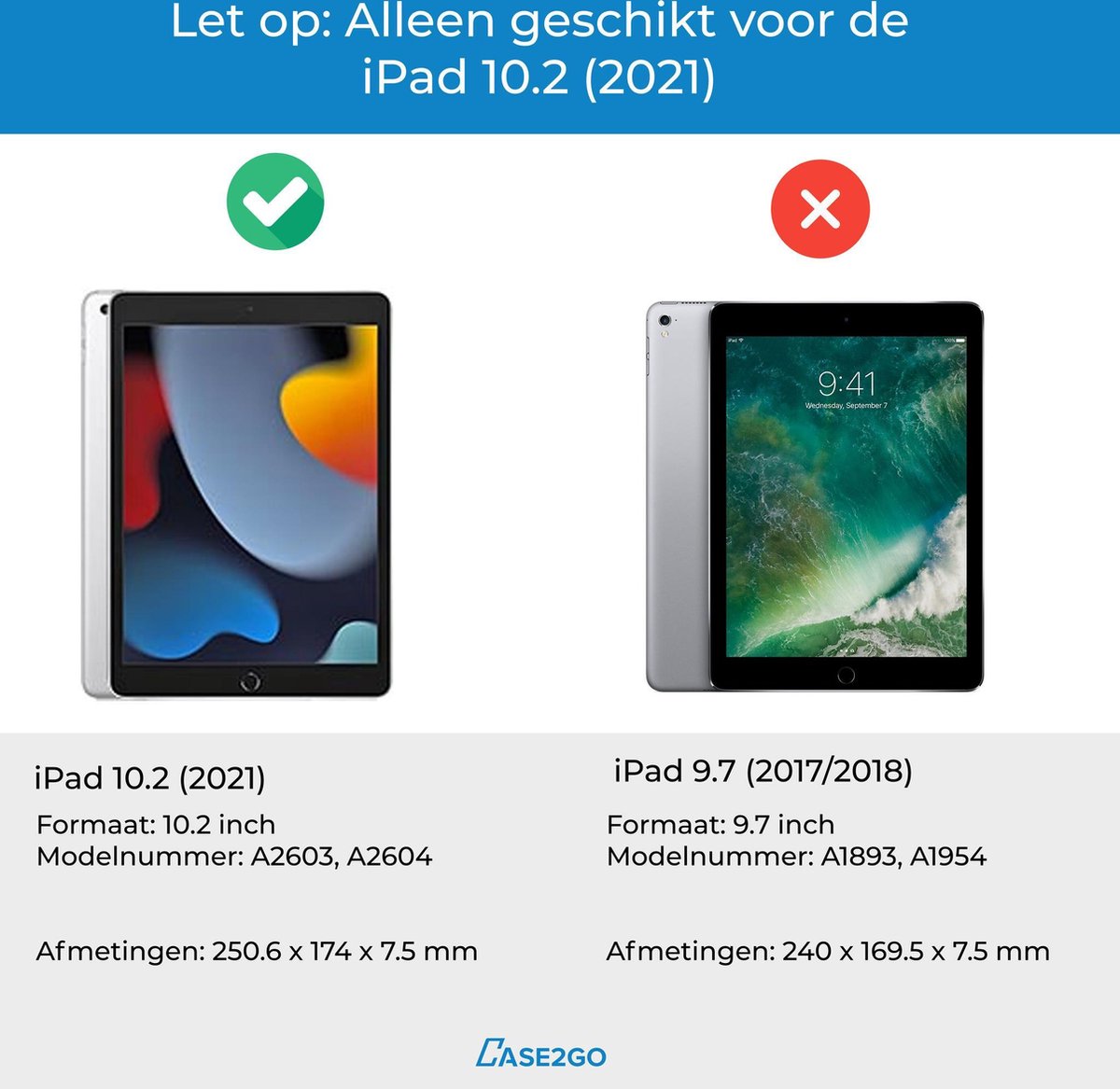 Case2go - Bluetooth toetsenbord Tablet hoes geschikt voor iPad 2021/2020/2019 - 10.2 Inch - met Touchpad & Toetsenbord verlichting - Zwart