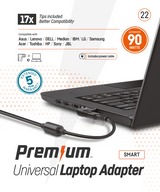 Premium universele adapter in retailverpakking 90 Watt 17-tips  incl. netsnoer