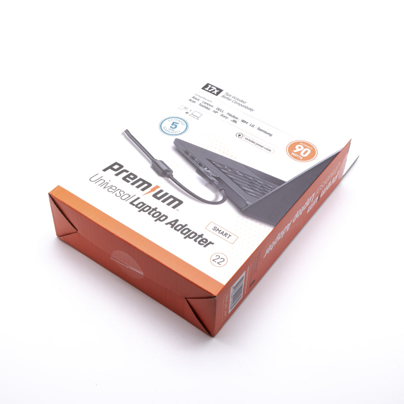 Premium universele adapter in retailverpakking 90 Watt 17-tips  incl. netsnoer