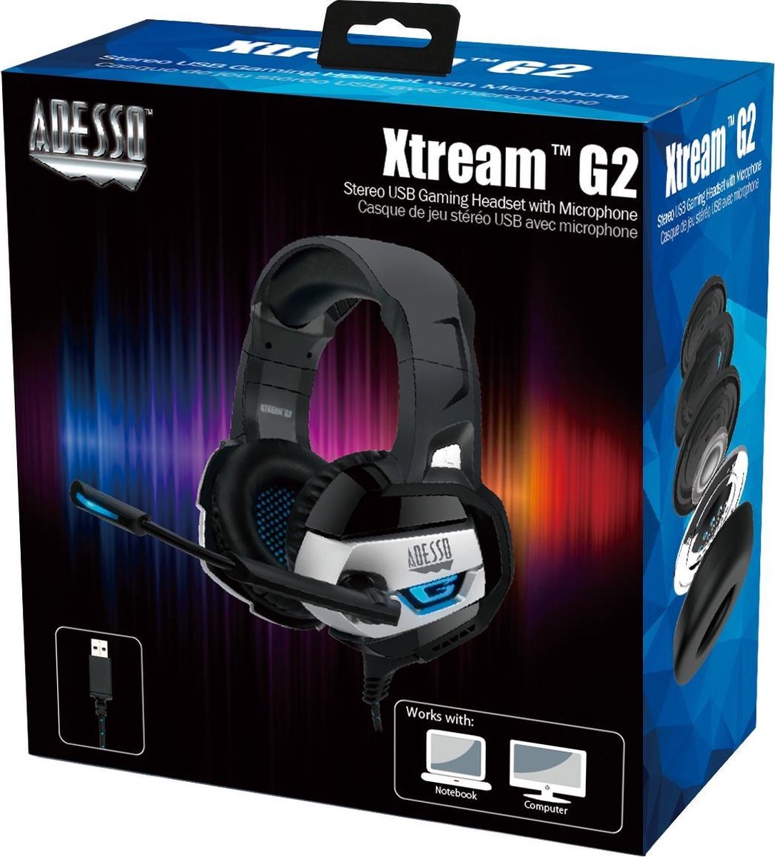 Adesso Xtream G2 Headset Bedraad Hoofdband Gamen USB Type-A Zwart
