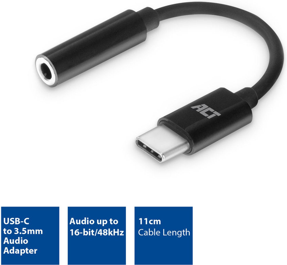ACT USB-C Jack Audio Adapter - 3.5mm - DAC - Hi-Res Audio - Zwart AC7380