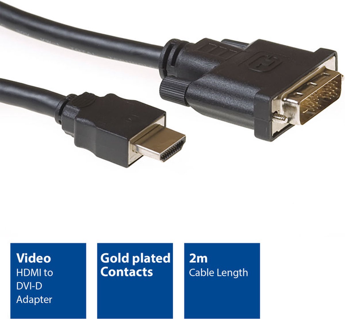 ACT AC7520 HDMI DVI-D Adapterkabel - 1x HDMI A Male - 1x DVI-D Single Link Male 18+1 - 2 meter - Zwart