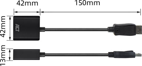 ACT DisplayPort naar VGA adapter – Full HD 1080P 60Hz – Sluit 1 additionele VGA Monitor aan - AC7515