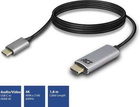 ACT AC7015 USB-C to HDMI 4K connection cable 1,8m