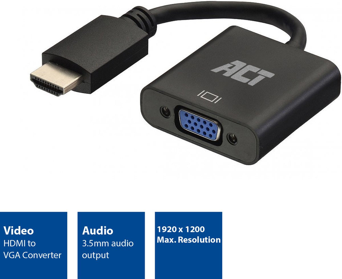 ACT HDMI naar VGA adapter, met audio, male naar female, 0,15 meter - AC7535