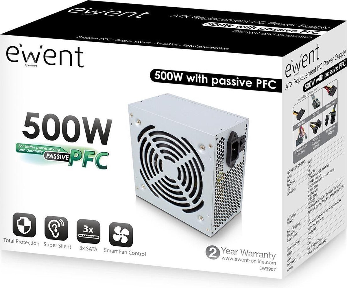 Ewent EW3907 power supply unit 500 W ATX Grijs