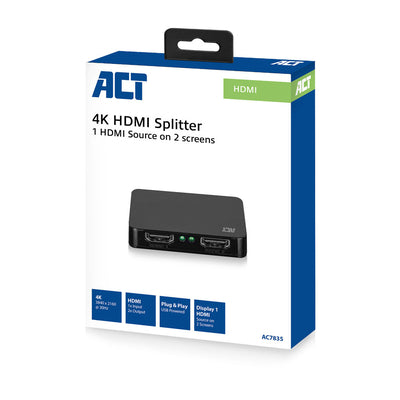 ACT 4K HDMI 1.4 splitter 2 poorts Video splitter - Zwart