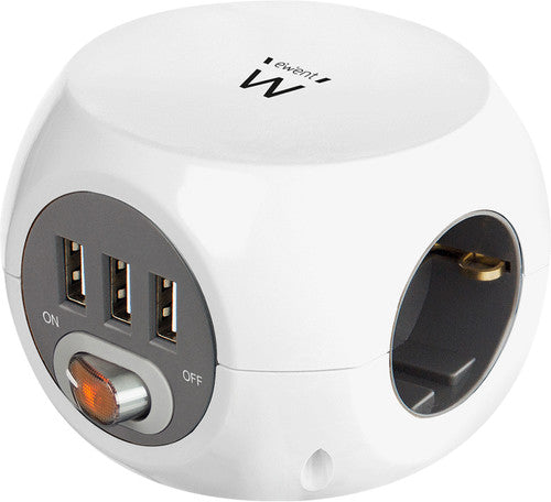 Ewent EW3939 Stekkerdoos Met 3 usb-A Poorten 1.5m wit