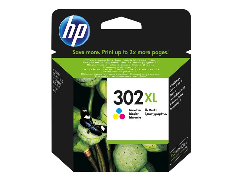 HP 302XL Original Ink Cartridge - Cyan, Magenta, Yellow - Inkjet - High Yield - 1 / Pack