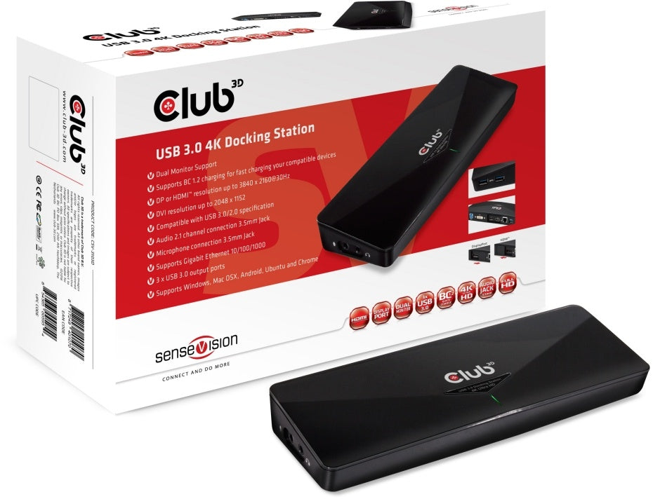 Club3D 4K Dockingstation USB3 ->3xUSB3/­HDMI/­DP/­DVI/­ black retail