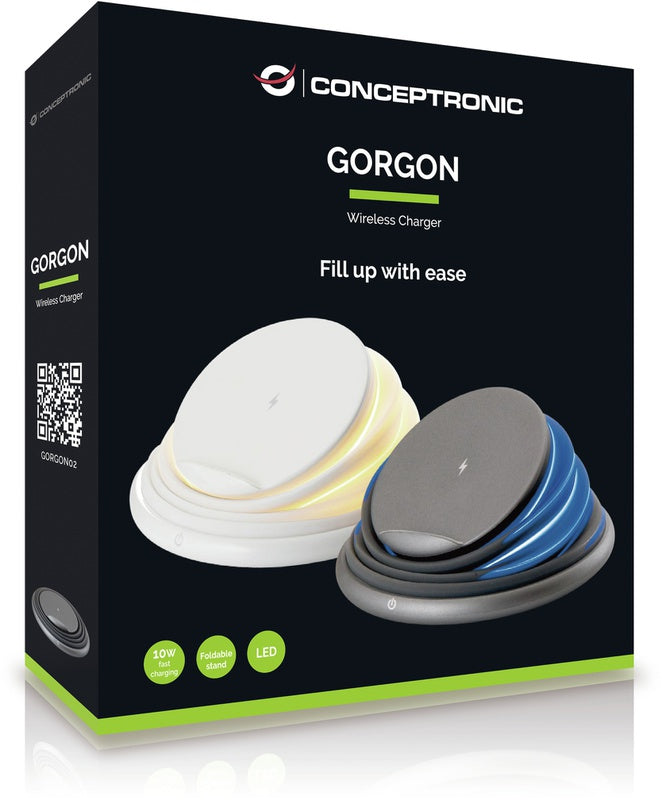 CONCEPTRONIC draadloze Lader GORGON 10W LED wit Qi