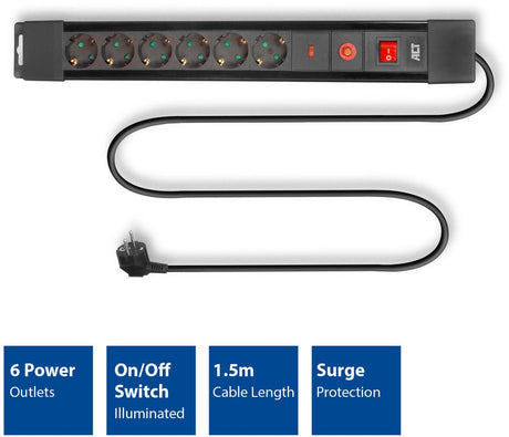 ACT AC2450 - Stekkerdoos met 6 stopcontacten en overspanningsbeveiliging
