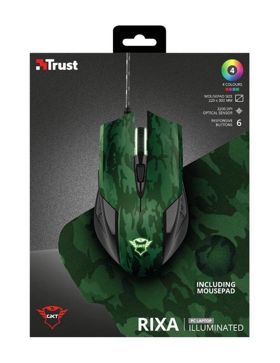Trust GXT781 Rixa - Gaming Bundel - Muis & Muismat - Camouflage