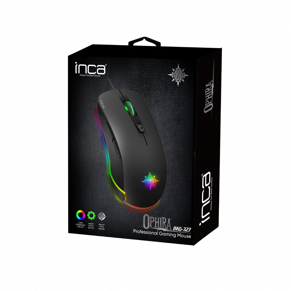 INCA Gaming Muis IMG-327 4800 DPI, RGB, 6 Knoppen, USB, SW retail