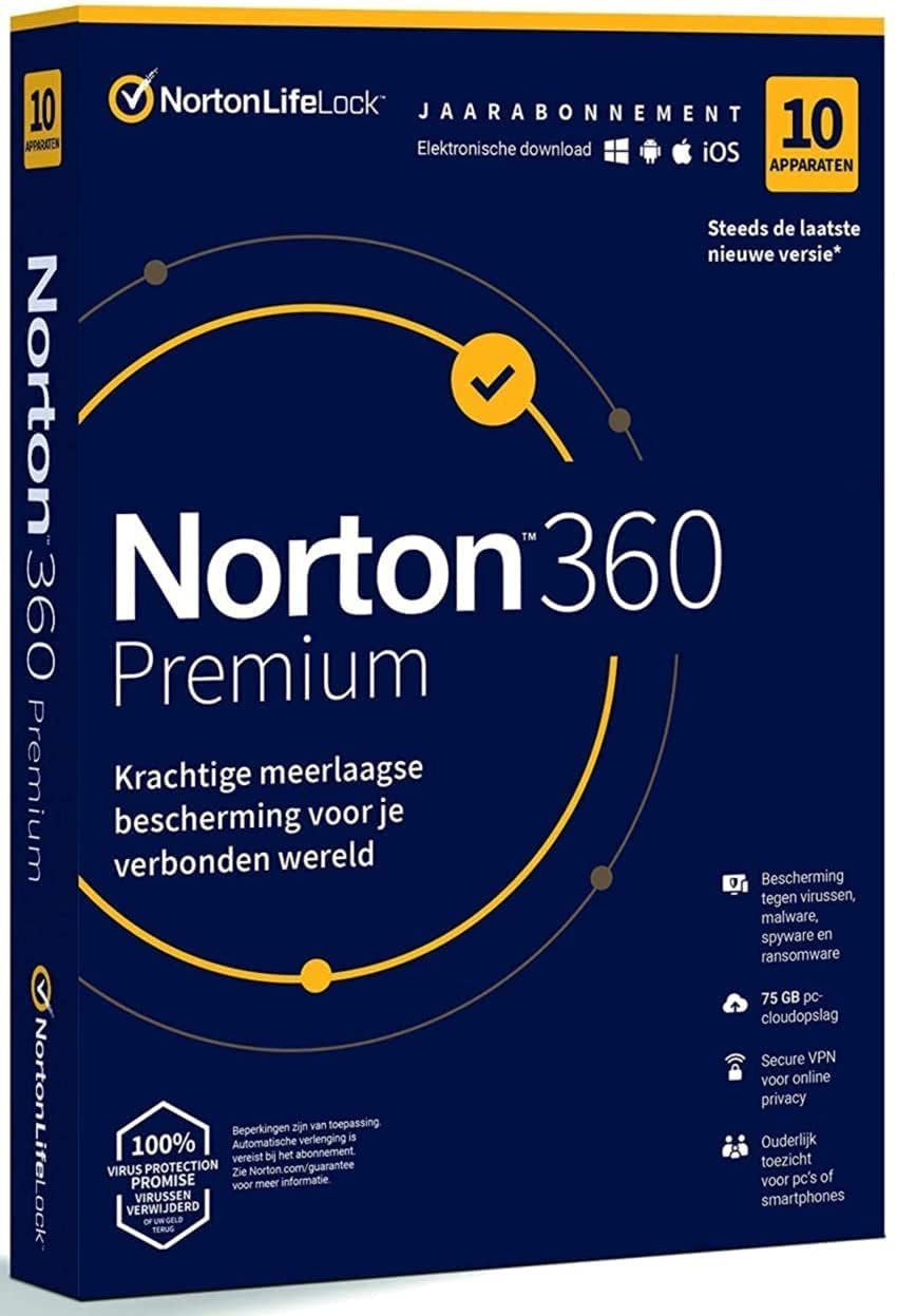Norton 360 Premium 10-Devices + 75 GB Cloudstorage 1 year