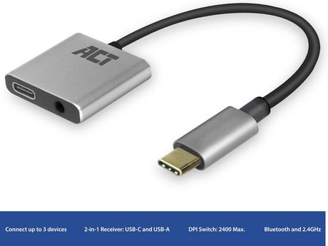 ACT AC7005 USB-C naar 3,5mm jack audio adapter en PD pass through