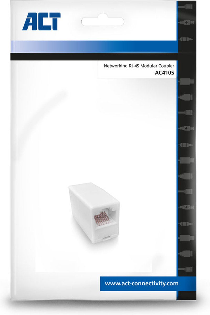 ACT RJ45 Koppelstuk internetkabel UTP - Modulair ethernet verlengstuk - Wit – AC4105