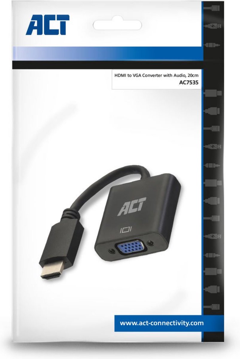 ACT HDMI naar VGA adapter, met audio, male naar female, 0,15 meter - AC7535