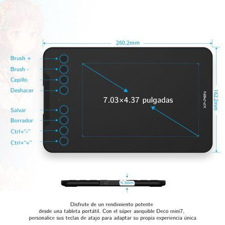 XPPen DECO MINI 7 Wireless grafische tablet Zwart 5080 lpi 177,8 x 111,1 mm
