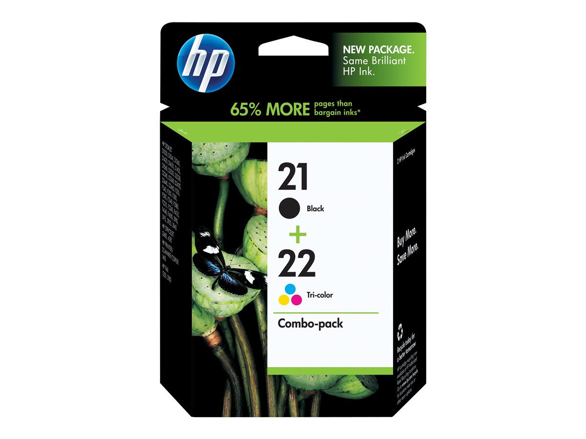 HP 21/22 original Ink cartridge SD367AE black, tri-colour standard capacity black:5ml, colour:5ml black:190p, colour:165p 2-pack