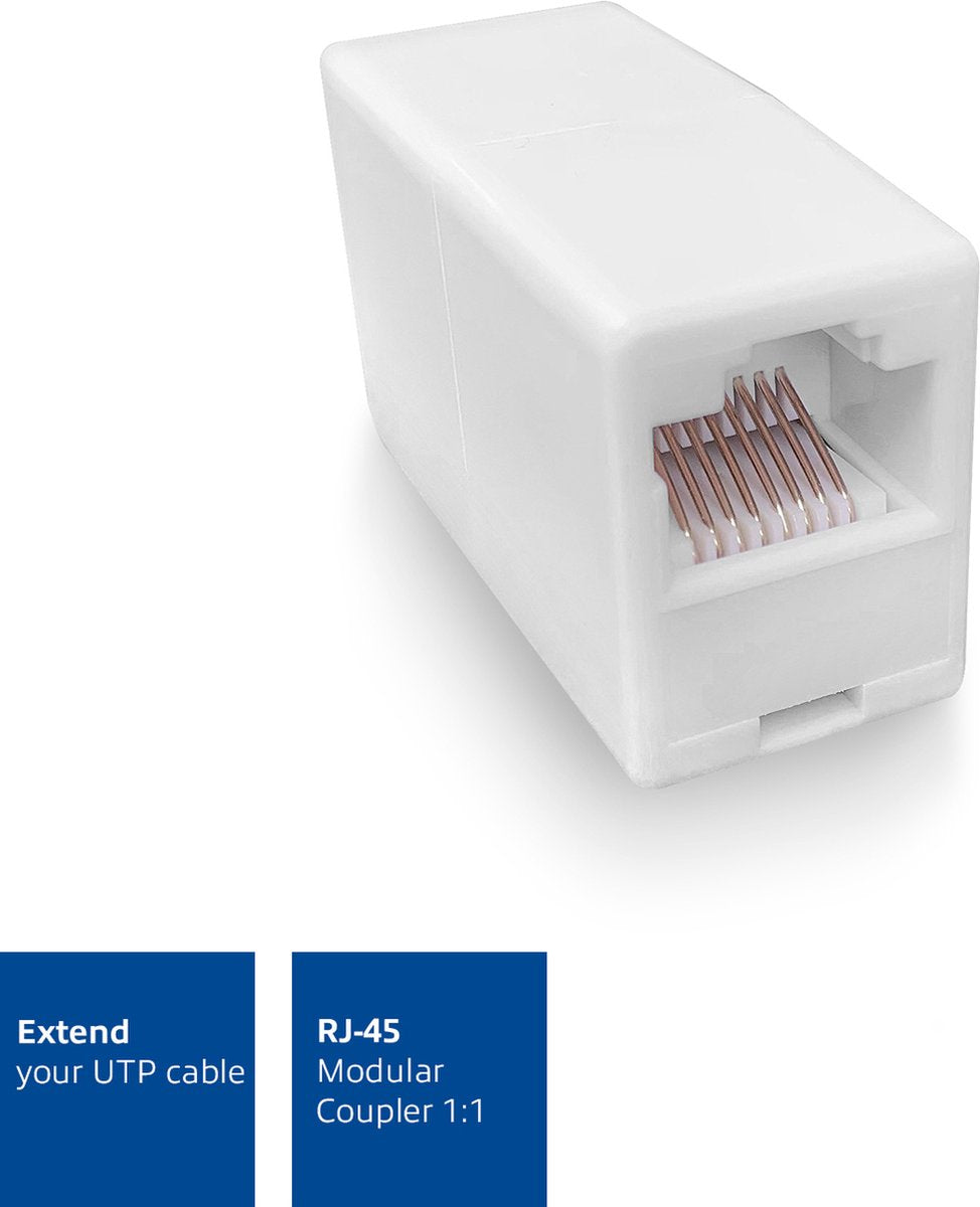 ACT RJ45 Koppelstuk internetkabel UTP - Modulair ethernet verlengstuk - Wit – AC4105