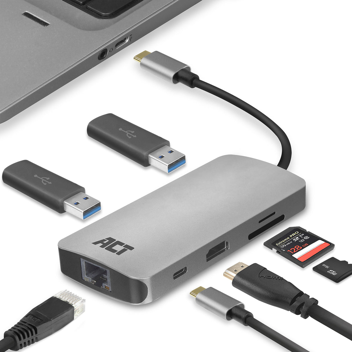 ACT AC7041 USB-C 4K Multiport Dock met HDMI, USB-A, Gigabit Ethernet, Card Reader and USB-C