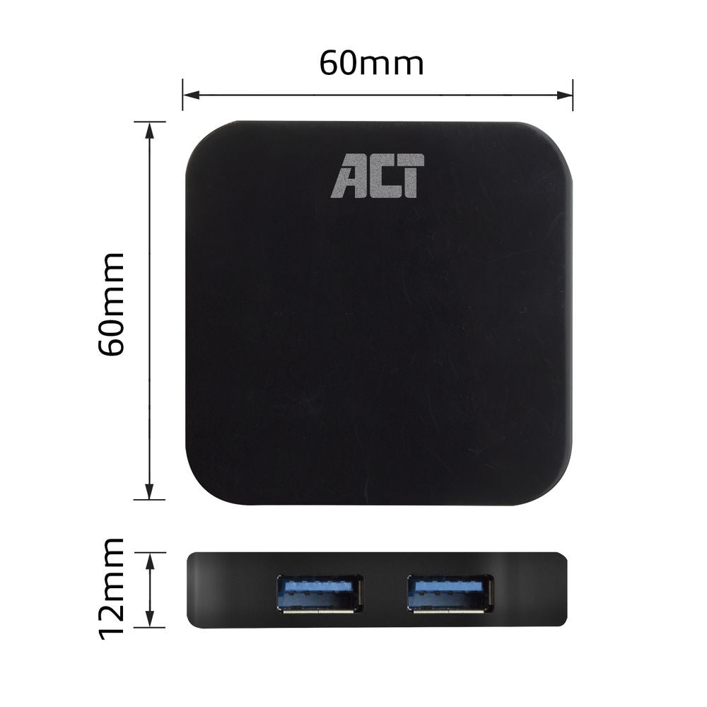 ACT AC6410 USB-C Hub 4x USB-A, voedingsadapter
